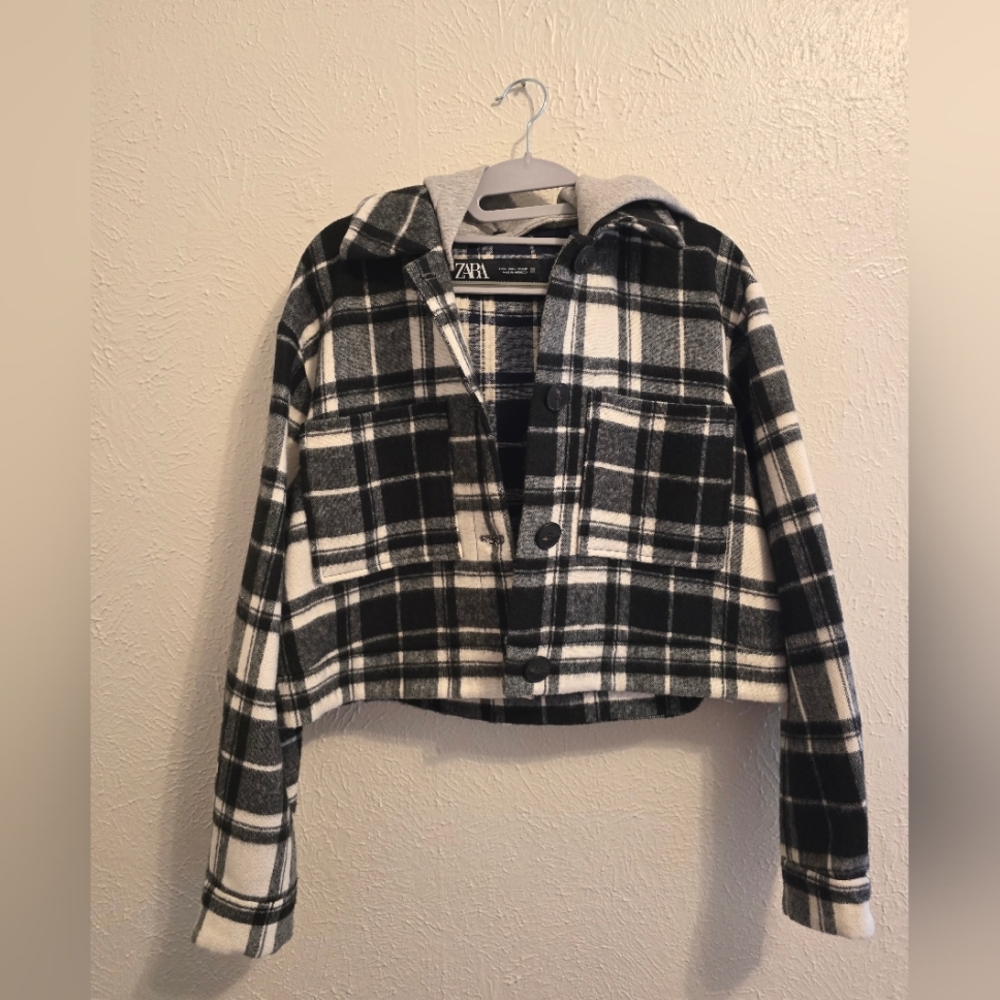 ZARA Black Plaid Women's Cropped Jacket